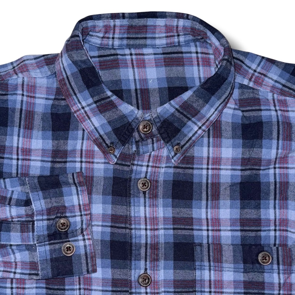 Duluth Trading Co Mens Blue Plaid Flannel Button Down Shirt Long Sleeve L